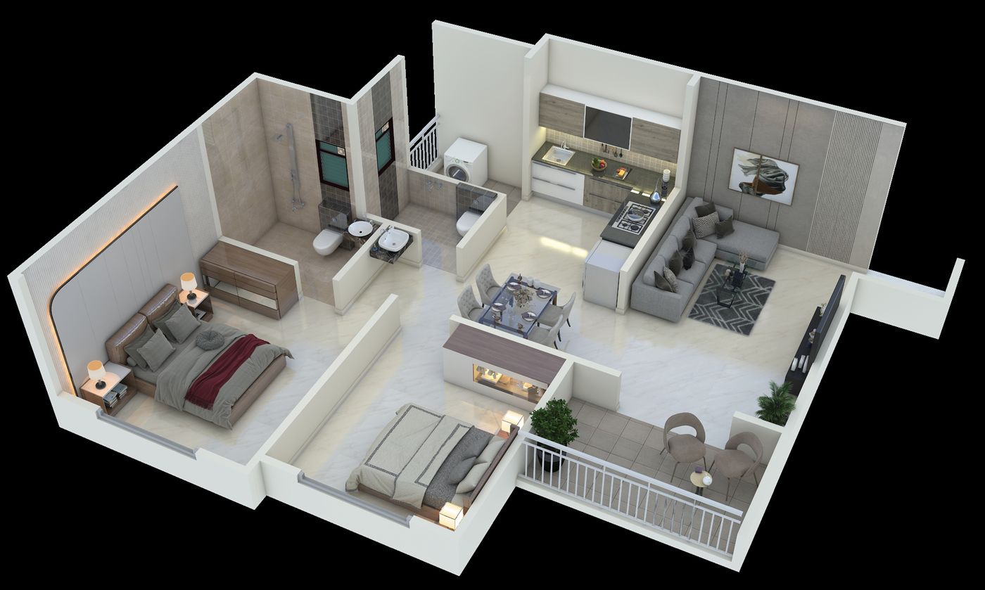 2 BHK apartment layout at Lenora