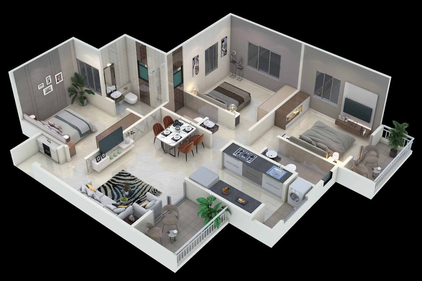 3 BHK apartment layout at Lenora